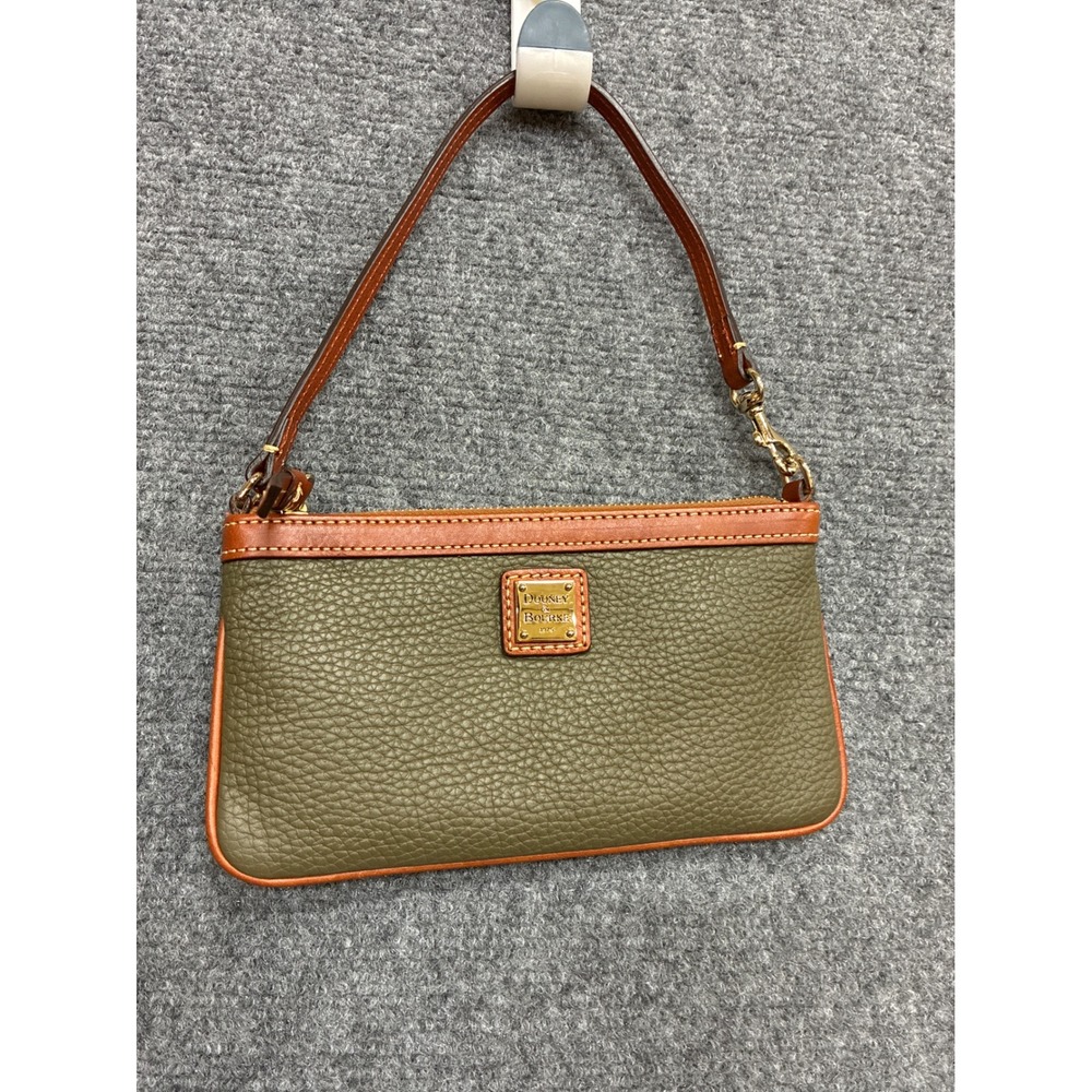 Leather Dooney & Bourke Olive Green Pebbled Wristlet Brown Trim Purse